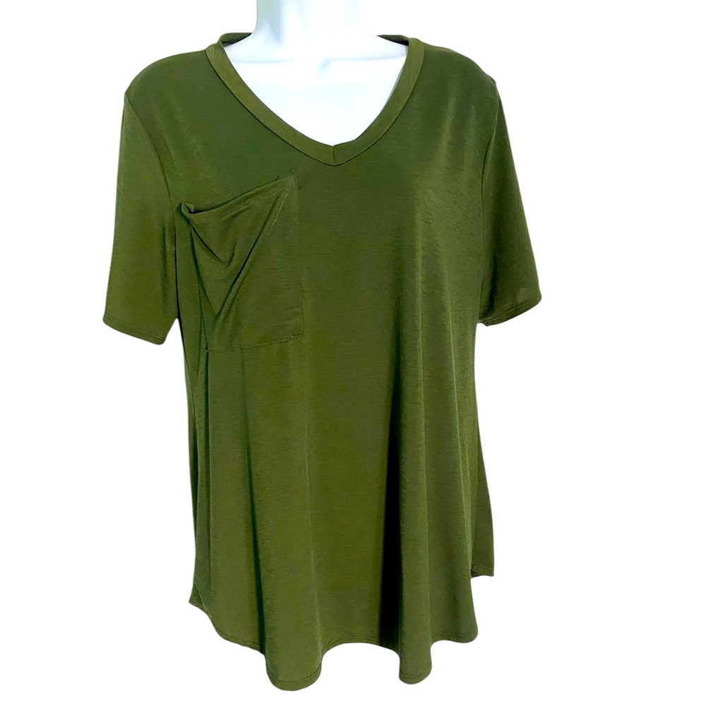 L&B lucky and blessed Olive Green V-Neck Women's Top